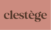 clestège wordmark, dusty terracotta colourway
